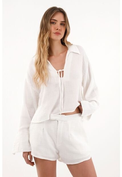 Topmark Short Tiro Alto De Tela Con Textura Crudo Para Mujer