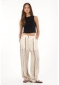 Pantalón Recto Tejido Con Líneas En Contraste Crudo Para Mujer de topmark