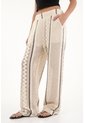 Pantalón Recto Tejido Con Líneas En Contraste Crudo Para Mujer de topmark