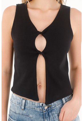 Topmark Camiseta Manga Sisa Con Detalle Entorchado Negra Para Mujer