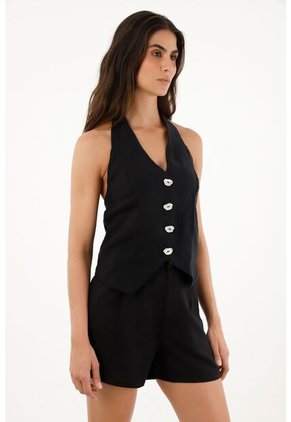 Topmark Camisa Negra Con Escote En Espalda Para Mujer