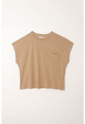 Topmark Camiseta Manga Corta Con Bolsillo Crudo Con Cuello Marcado Para Mujer
