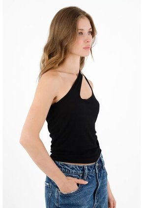 Topmark Camiseta Negra De Un Solo Hombro Para Mujer