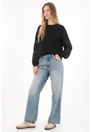 Topmark Buzo Con Diseño Tejido En Mangas Negro Para Mujer