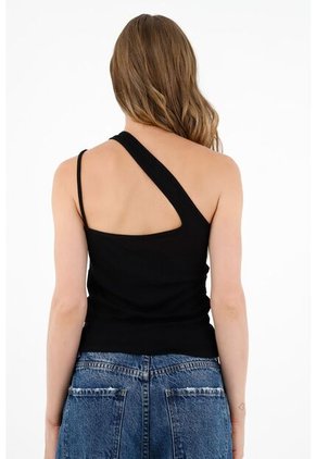 Topmark Camiseta Negra De Un Solo Hombro Para Mujer