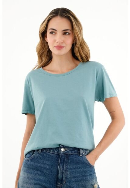 Camiseta Cuello Redondo Verde Para Mujer