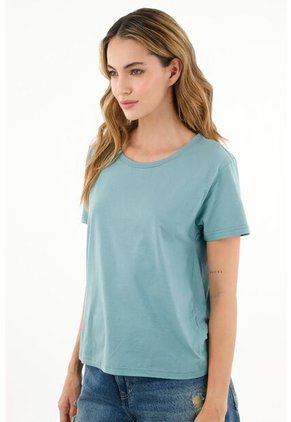Camiseta Cuello Redondo Verde Para Mujer