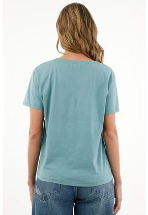 Camiseta Cuello Redondo Verde Para Mujer