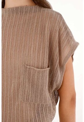 Topmark Camiseta En Tela Tejida Con Transparencia Café Para Mujer