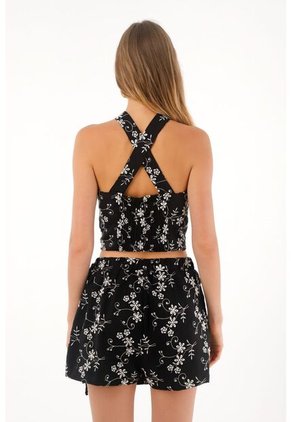 Topmark Camisa Crop Bordada Con Diseño De Flores Para Mujer