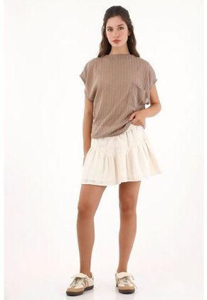 Topmark Camiseta En Tela Tejida Con Transparencia Café Para Mujer