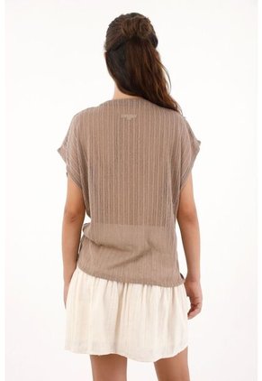 Topmark Camiseta En Tela Tejida Con Transparencia Café Para Mujer