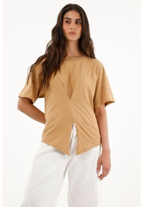 Camiseta Con Detalle Recogido En Delantero Para Mujer