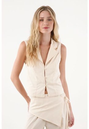 Topmark Chaleco En Lino Con Botones Para Mujer