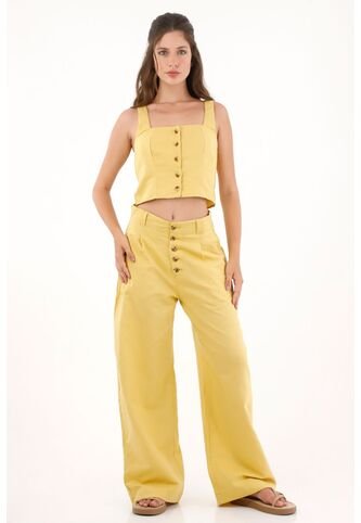 Topmark Camisa Manga Sisa Con Botones Amarilla Para Mujer topmark