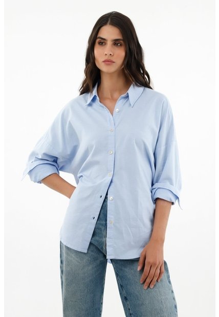 Camisa Clásica Azul Para Mujer