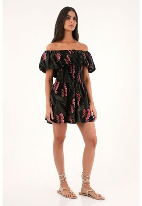 Topmark Vestido Corto Estampado Con Escote Bandeja Para Mujer