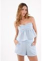 Topmark Top Strapless Para Mujer De Poliéster Azul Celeste Corte Peplum Con Pliegues En El Busto de topmark
