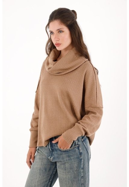 Topmark Buzo Cuello Tortuga Amplio Café Para Mujer