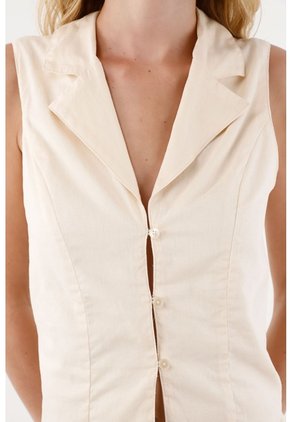 Topmark Chaleco En Lino Con Botones Para Mujer