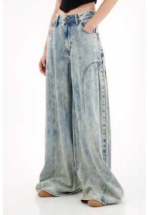 Topmark Jean Wide Leg Tiro Alto Azul Claro Para Mujer