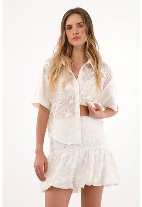 Topmark Falda Corta Bordada En Delantero Crudo Para Mujer