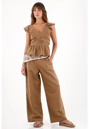 Topmark Camisa Con Escote En V Y Boleros Café Para Mujer