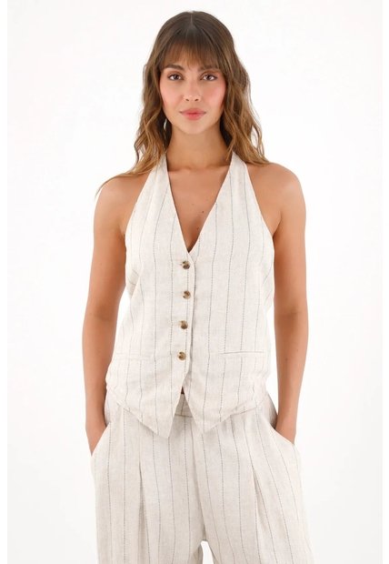 Topmark Camisa Tipo Chaleco Con Diseño A Rayas Para Mujer