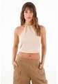 Topmark Camiseta Tipo Crop Con Escote En Posterior Café Para Mujer de topmark