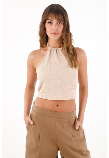 Topmark Camiseta Tipo Crop Con Escote En Posterior Café Para Mujer