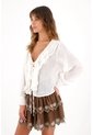 Topmark Camisa Manga Larga Con Boleros En Escote Crudo Para Mujer de topmark