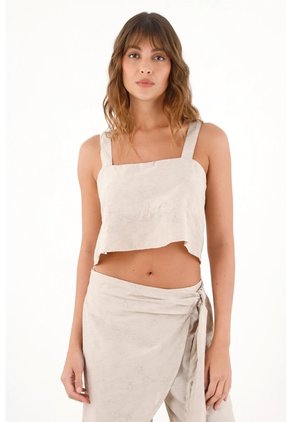Topmark Camisa Crop Con Detalles A Tono Gris Para Mujer
