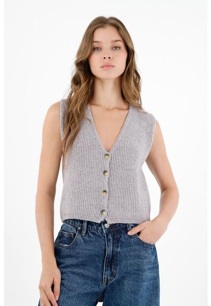 Topmark Chaleco Tejido Gris Para Mujer