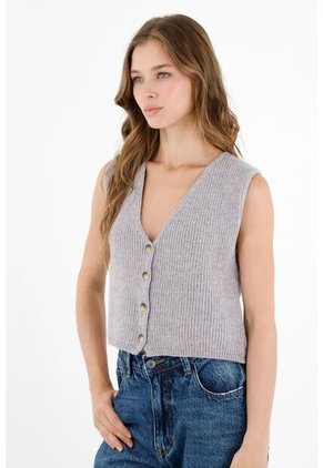 Topmark Chaleco Tejido Gris Para Mujer