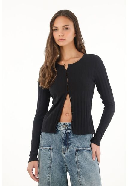 Topmark Camiseta Manga Larga Negra Para Mujer