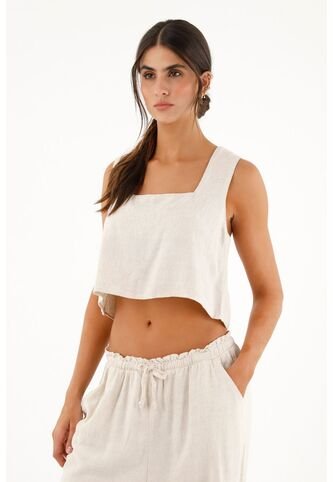 Camisa Escote Cuadrado Manga Sisa Crudo Para Mujer topmark