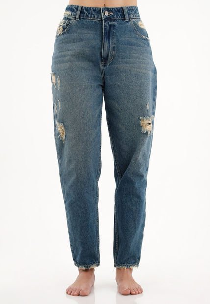 Jean Azul Con Rotos Y Desgastes Para Mujer