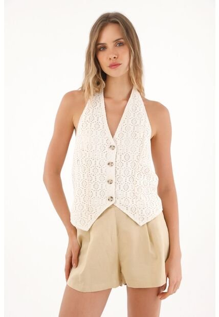 Topmark Chaleco Tejido Con Tiras Crudo Para Mujer