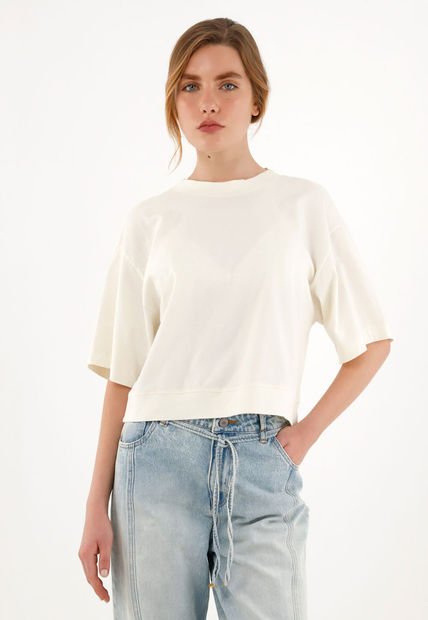 Camiseta Oversize Crudo Manga Corta Para Mujer