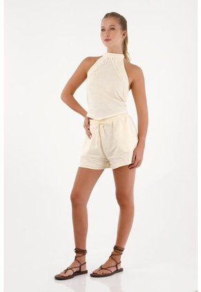 Topmark Camisa Con Encaje Y Escote Crudo Para Mujer