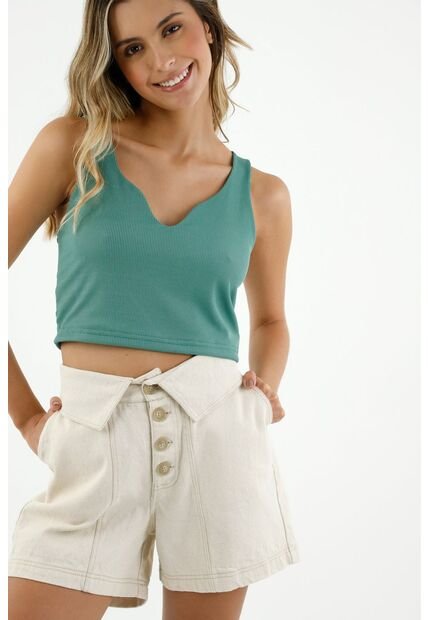 Camiseta Verde En Rib Para Mujer