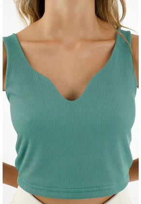 Camiseta Verde En Rib Para Mujer