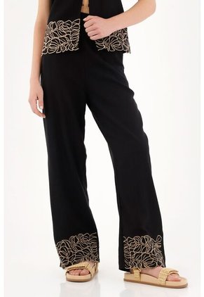Topmark Pantalón Negro Recto Con Pretina Elástica Para Mujer