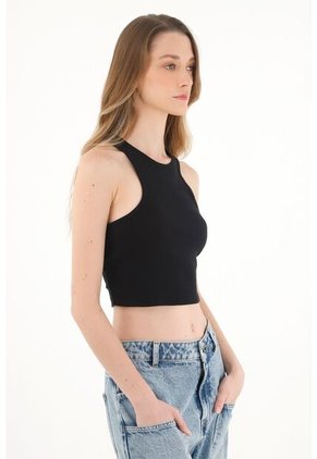 Topmark Camiseta Manga Sisa Negra Para Mujer