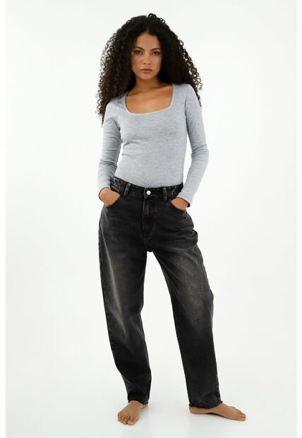 Camiseta Tipo Body Gris Para Mujer