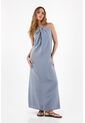 Topmark Vestido Para Mujer De Viscosa Azul Humo Relajado Con Escote Halter Anudado de topmark