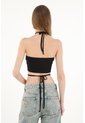 Topmark Camiseta Negra Crop Con Ajuste De Tiras Para Mujer de topmark