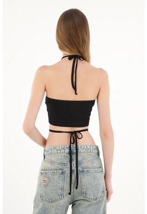 Topmark Camiseta Negra Crop Con Ajuste De Tiras Para Mujer