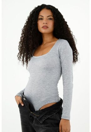 Camiseta Tipo Body Gris Para Mujer