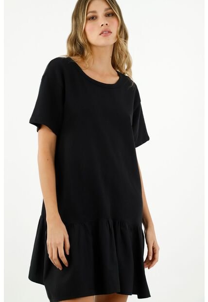 Vestido Negro Manga Corta Para Mujer